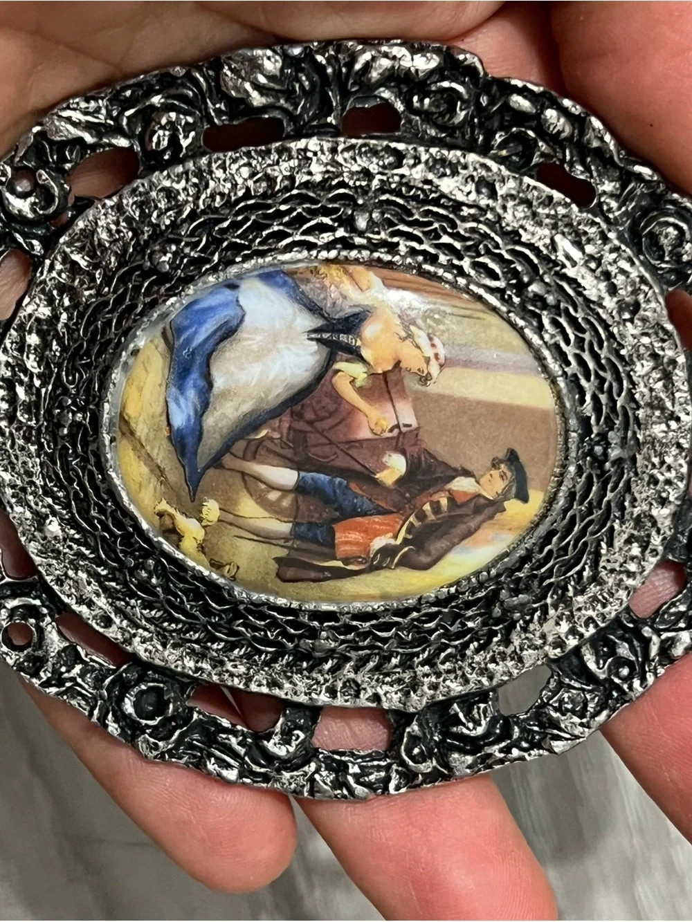 Vintage Large Porcelain Fragonard Pendant Gallant Scene Courting Couple Antique